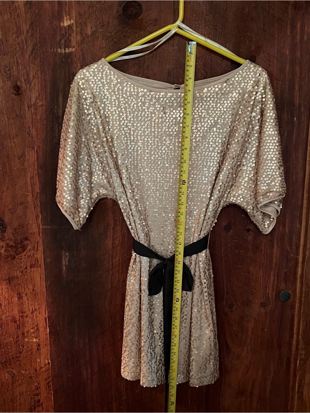 Ark & Co Rose Gold Sequin Mini Dress with Black Waist Tie - Picture 4 of 5